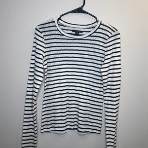 American Eagle Navy and Cream Striped Long Sleeve Shirt